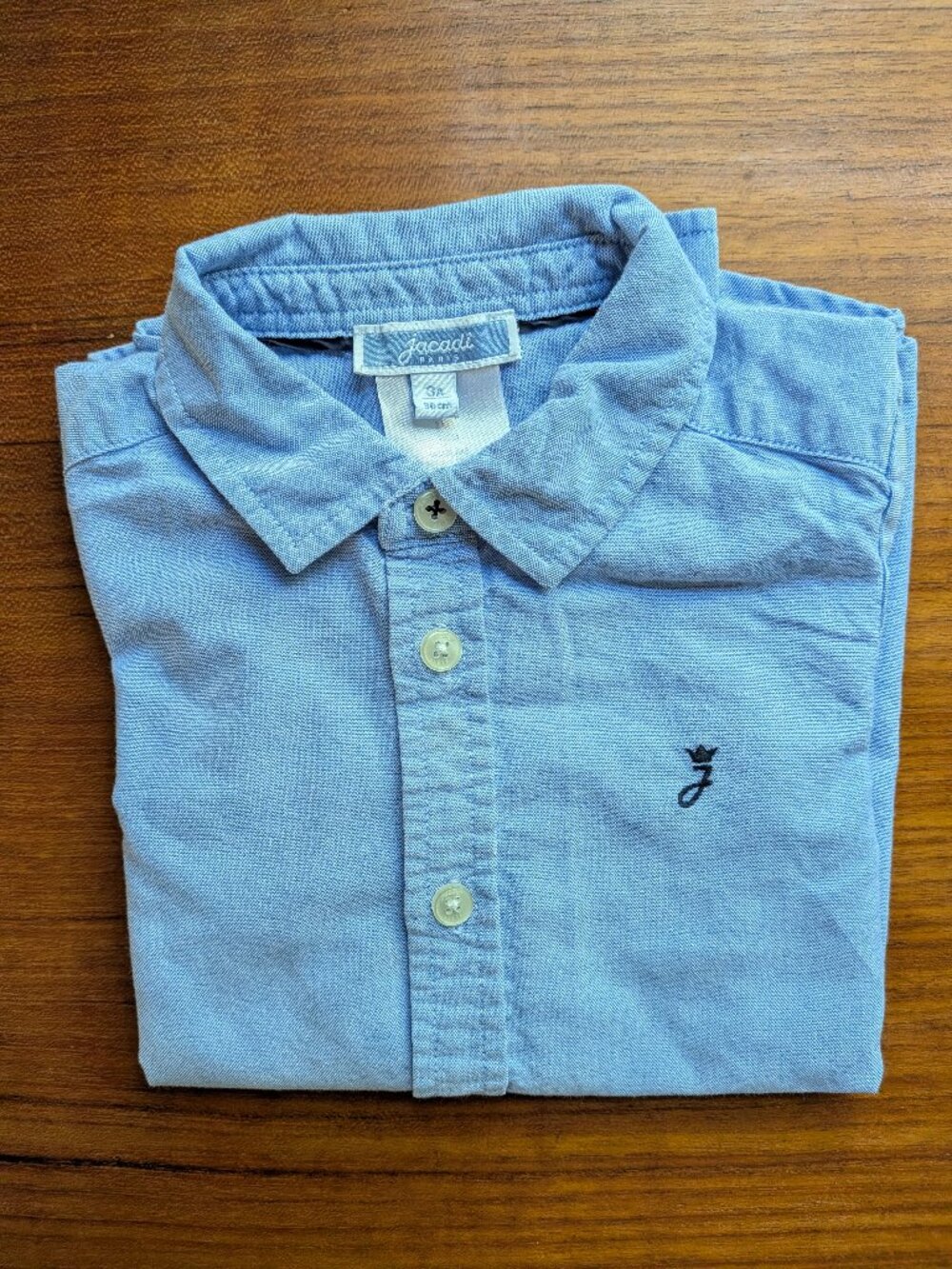 Jacadi Paris Boys Blue Button Down Shirt 3T Classic Long Sleeve